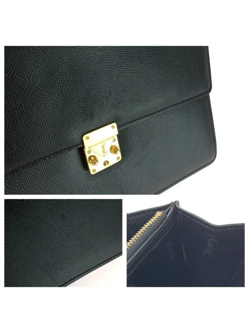 Saint Laurent Black Gold Leather Clutch
